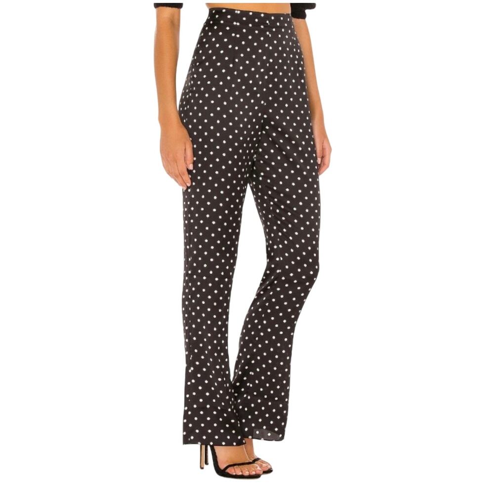 L’Academie X Revolve Womens Polka Dot Aiko Flare Satin Pant Size Small